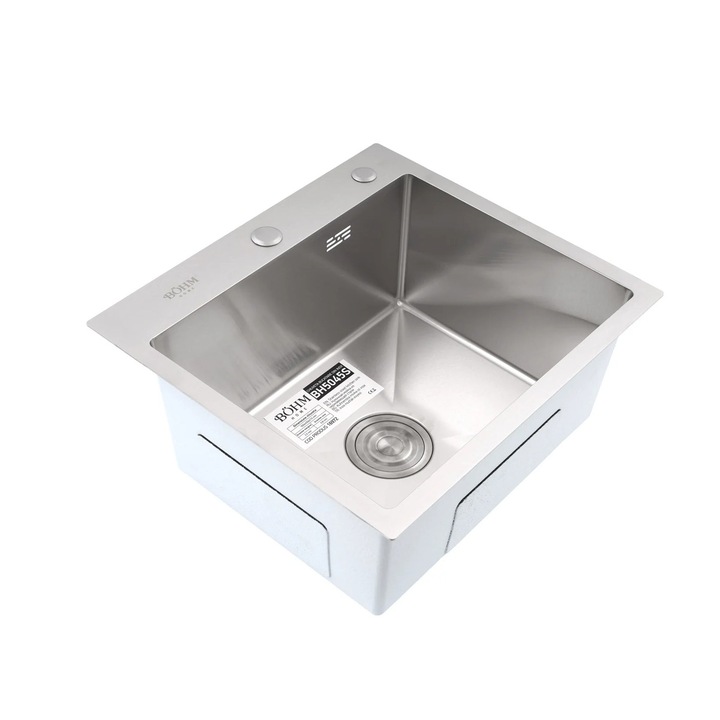 Chiuveta de bucatarie din inox alimentar SUS304, BÖHM BH5045S, 500 x 450 x 215 mm, finisaj satin