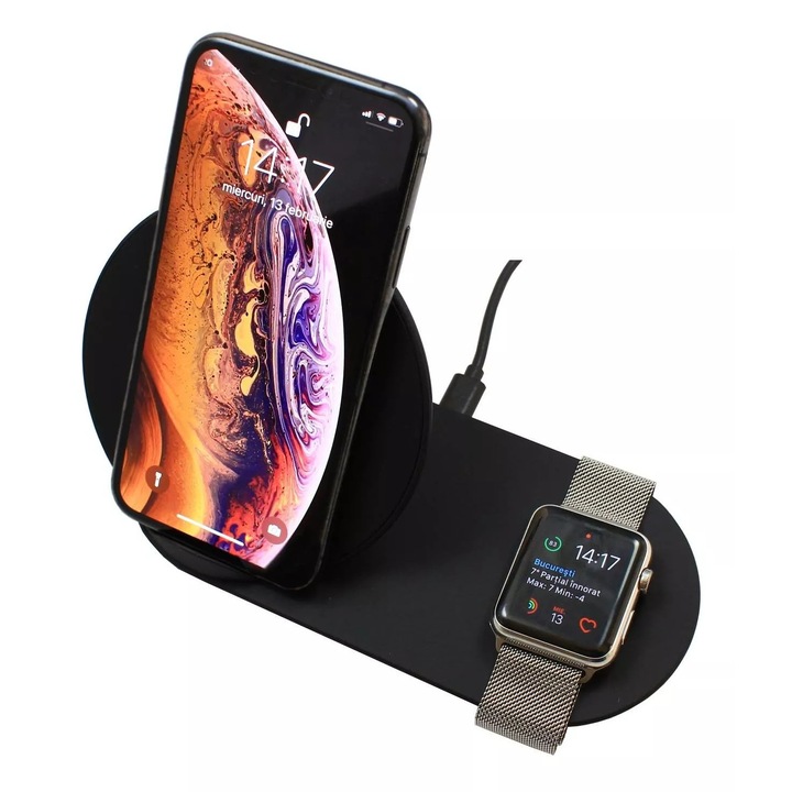 QI FAST CHARGE 2 az 1-ben vezeték nélküli telefontöltő 5V 3A 9V 2A 5W fekete N26-1 Fekete