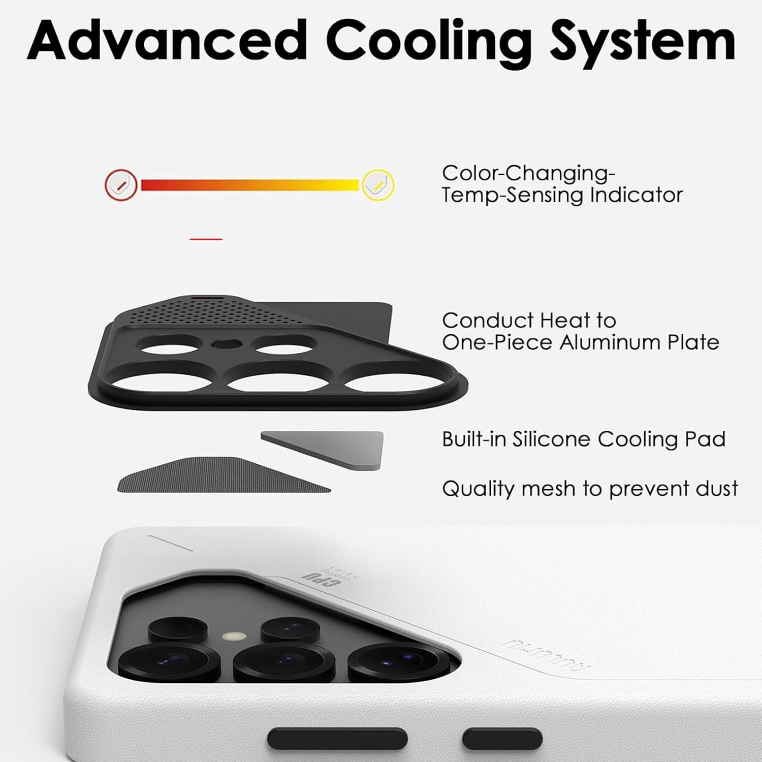 Husa pentru Samsung S25 Ultra, Aulumu Vegan Leather, Piele texturata, Ultra slim, Compatibila MagSafe, Racire activa CoolHyper, Butoane metalice, Protectie maxima, Alb