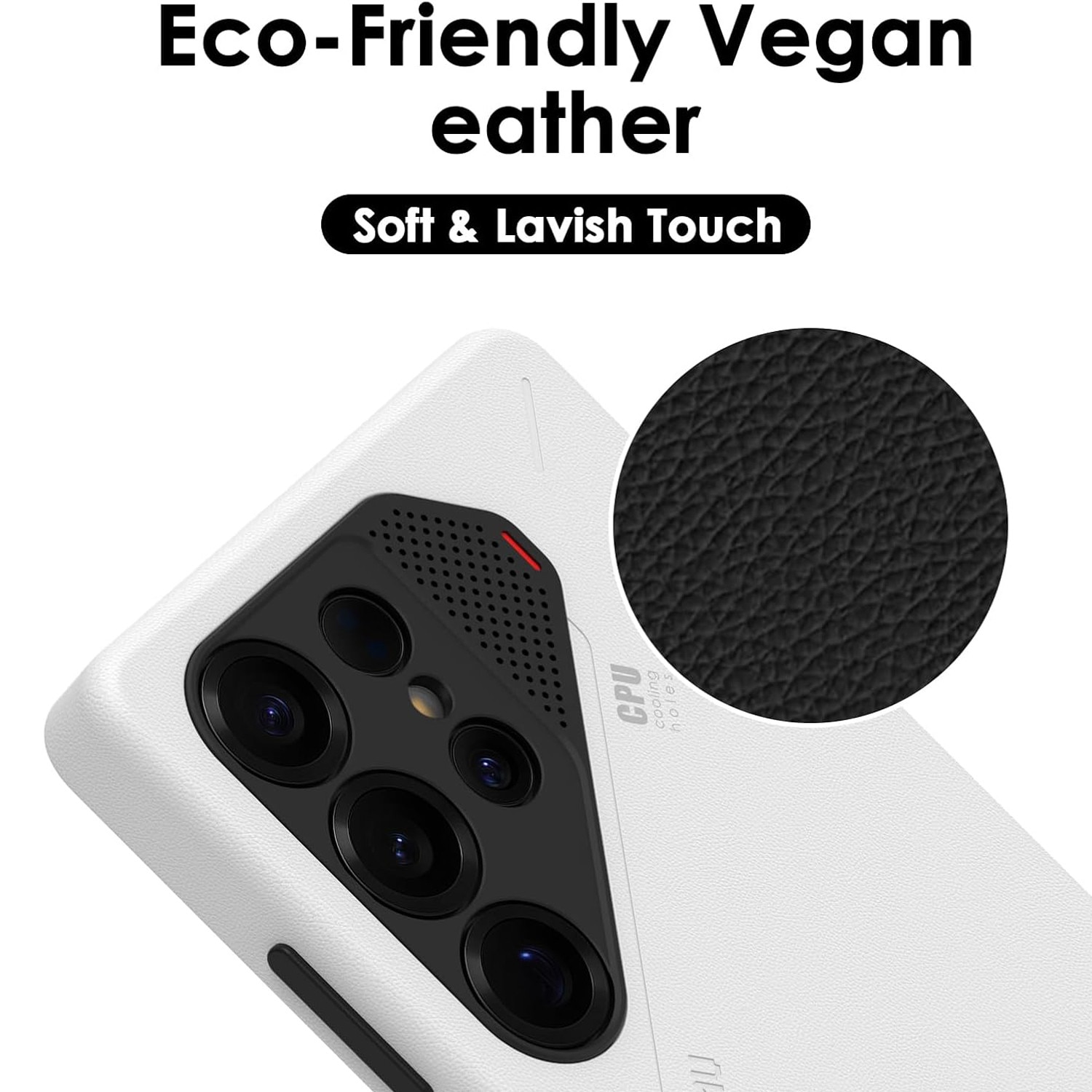 Husa pentru Samsung S25 Ultra, Aulumu Vegan Leather, Piele texturata, Ultra slim, Compatibila MagSafe, Racire activa CoolHyper, Butoane metalice, Protectie maxima, Alb