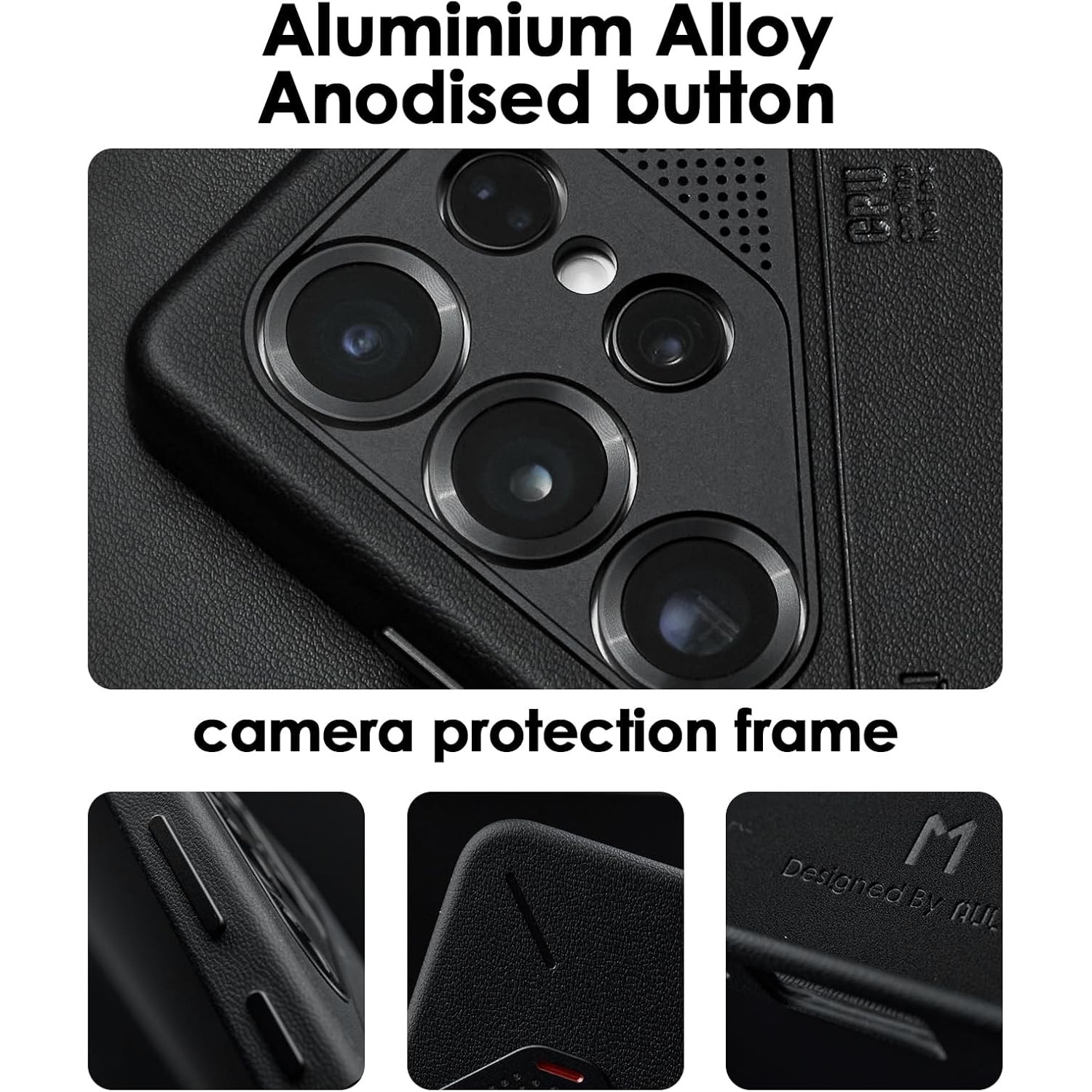 Husa pentru Samsung S25 Ultra, Aulumu Vegan Leather, Piele texturata, Ultra slim, Compatibila MagSafe, Racire activa CoolHyper, Butoane metalice, Protectie maxima, Alb