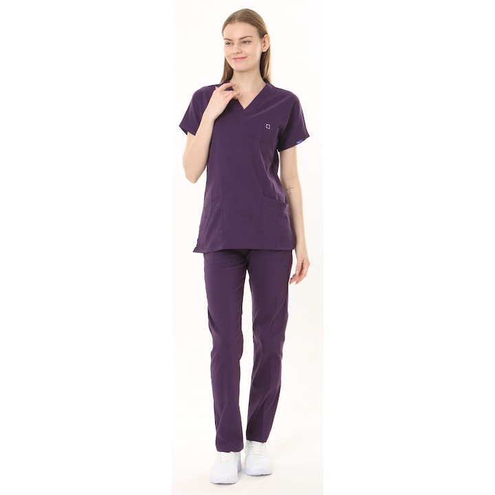 Costum medical IBA Flexcool, set 2 piese, mov închis, unisex, 3 buzunare, mărime XXL