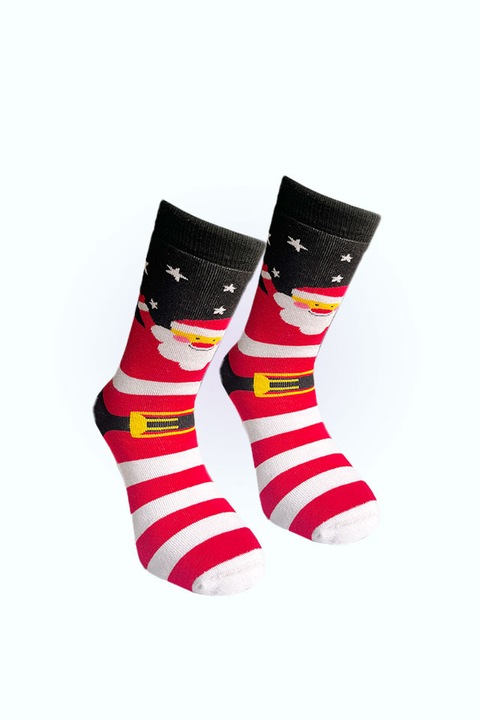 Sosete barbati, ROGALU, model Craciun, rosu cu dungi si mos, 41-44