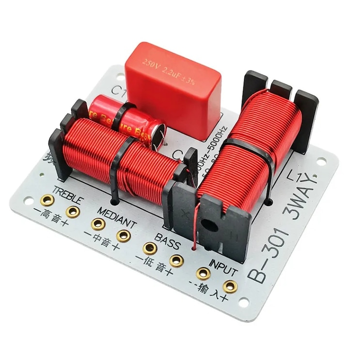 Filtru divizor de frecventa audio Hi-Fi, crossover 150W, 3 cai, 5-8Ω, inalte, medii, joase