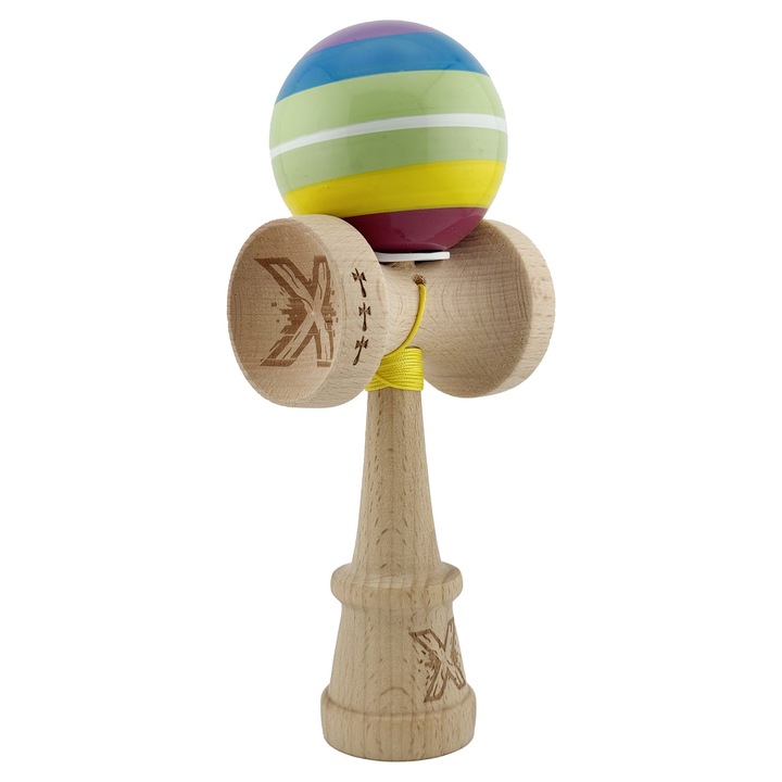 Kendama SUPER STYKY Legendary Spectrum, Big cup V3, Lemn, 18 cm, Rulment Metalic cu Ata 55 cm, Cupe Mari, Rulment, Balace Hole, Multicolor