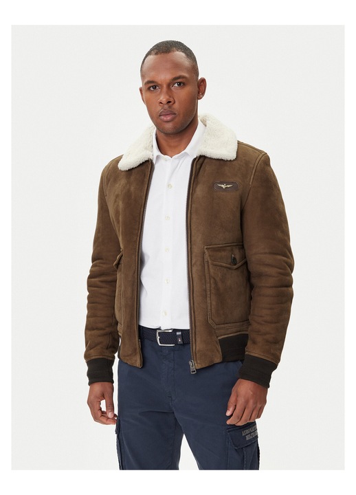 Geaca de piele barbati Aeronautica Militare, maro