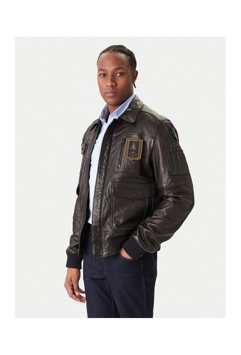 Geaca de piele barbati, Aeronautica Militare, negru