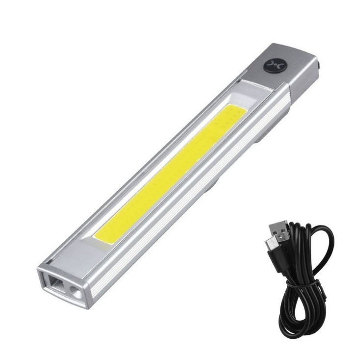 LED фенер AFKSMILE, магнитен, 1200 лумена, водоустойчив IPX5, сребрист, 2.1x14.3cm