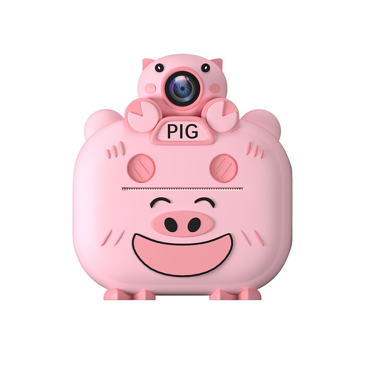 Aparat foto pentru copii, imprimare termica, Type-C, 1080p HD, zoom 8x, baterie 1100 mAh, card de memorie 32 GB, cititor de carduri USB, roz