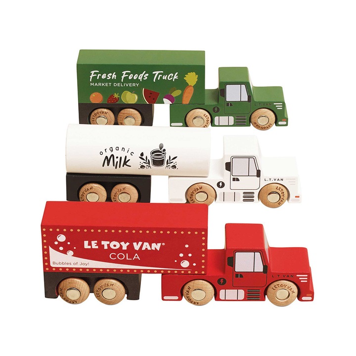 Set camioane cu remorca, Le Toy Van, din lemn, 3 ani+