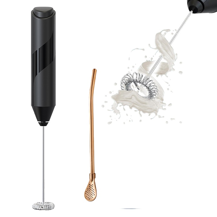 Spumator Lapte Electric Portabil, 14.000 RPM, fara piese detasabile, negru