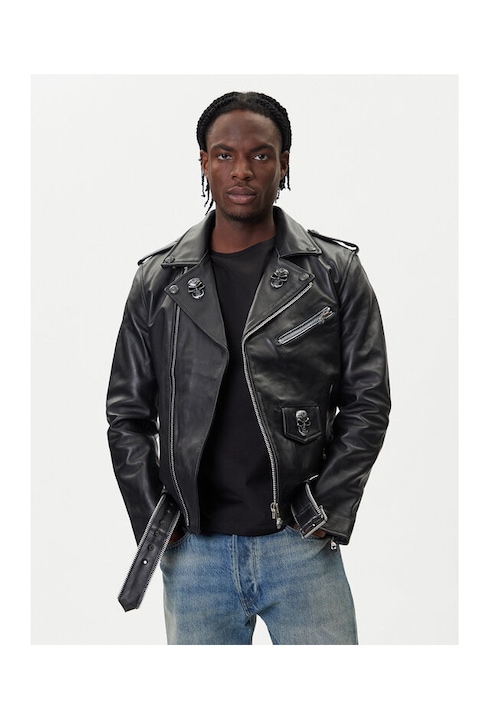 Geaca de piele barbati New Rock, negru, fabricata din piele, XL INTL