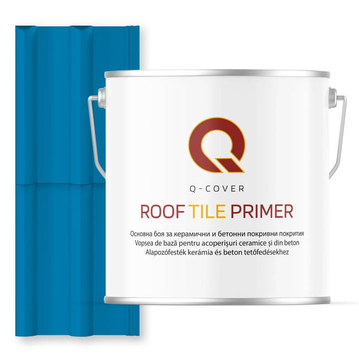Vopsea de baza pentru acoperisuri ceramice si din beton, Q-COVER, Albastru cer RAL5015, 5L, aderenta ridicata, intareste suprafata si asigura protectie avansata, vopsea elastica pentru tigla si beton, rezistenta la intemperii si uzura