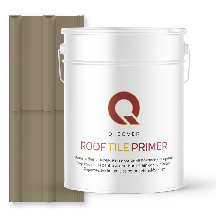 Vopsea de baza pentru acoperisuri ceramice si din beton, Q-COVER, Gri-galbui RAL7034, 10L, aderenta ridicata, intareste suprafata si asigura protectie avansata, vopsea elastica pentru tigla si beton, rezistenta la intemperii si uzura