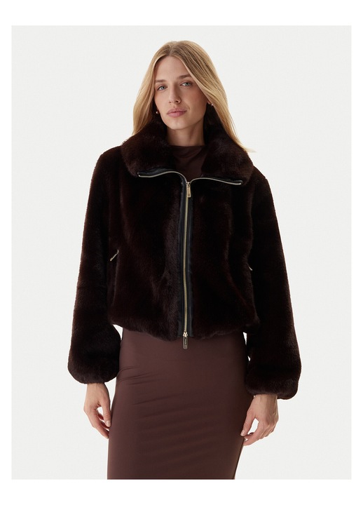 Geaca dama, Fracomina, blana artificiala, maro