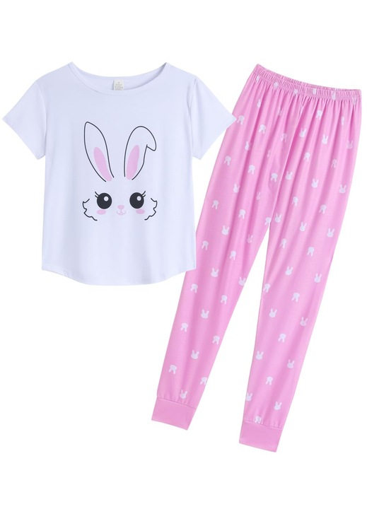 Pijama de dama MyFav, 2 piese, alb/roz