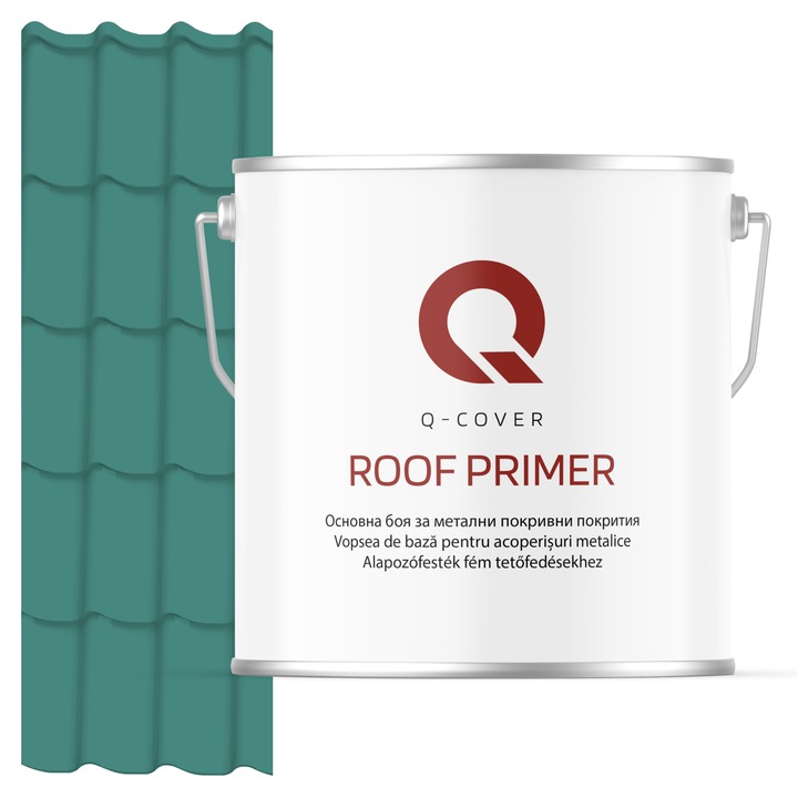 Vopsea de baza pentru acoperisuri metalice, Q-COVER, Turcoaz menta RAL6033, 5L, vopsea metalica elastica, protectie anticoroziva avansata, aderenta ridicata, ideala pentru tabla zincata, suprafete expuse la intemperii, variatii de temperatura