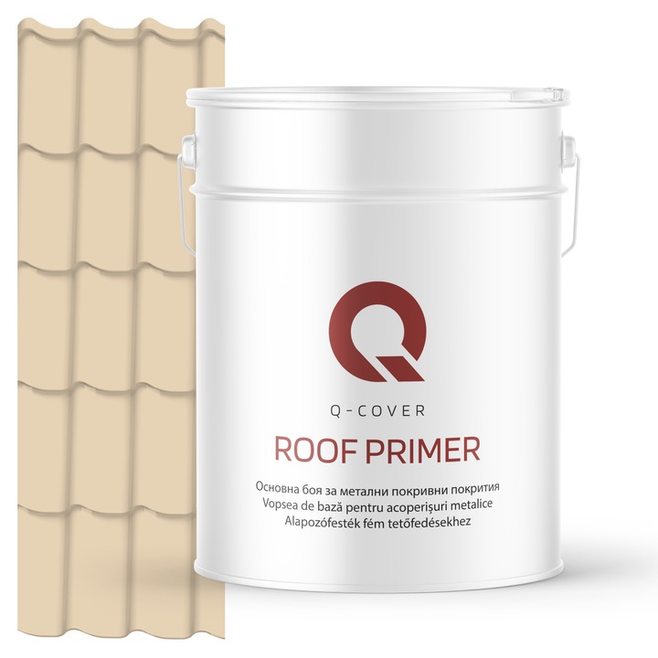 Vopsea de baza pentru acoperisuri metalice, Q-COVER, Bej cremos RAL1015, 10L, vopsea metalica elastica, protectie anticoroziva avansata, aderenta ridicata, ideala pentru tabla zincata, suprafete expuse la intemperii, variatii de temperatura