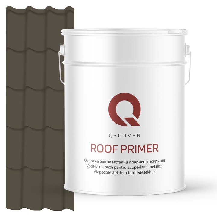 Vopsea de baza pentru acoperisuri metalice, Q-COVER, Gri-maro RAL7013, 10L, vopsea metalica elastica, protectie anticoroziva avansata, aderenta ridicata, ideala pentru tabla zincata, suprafete expuse la intemperii, variatii de temperatura