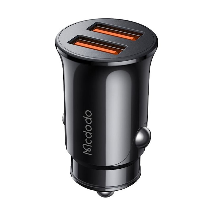 Incarcator auto Mcdodo cu 2 porturi USB-A, 12W, compact, negru, dimensiuni 44x24x24mm