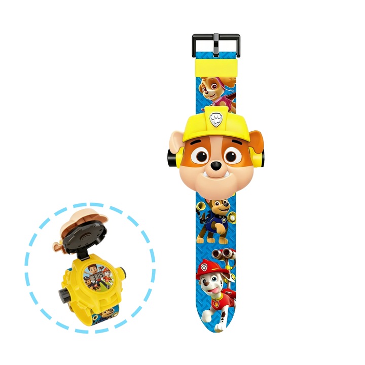 Ceas de Proiectie pentru Copii, 24 de Modele cu Capac Rabatabil, Design Catelus - Afisaj Digital Clar, Cadou Decorativ pentru Fani Anime, Baieti si Fete, Galben