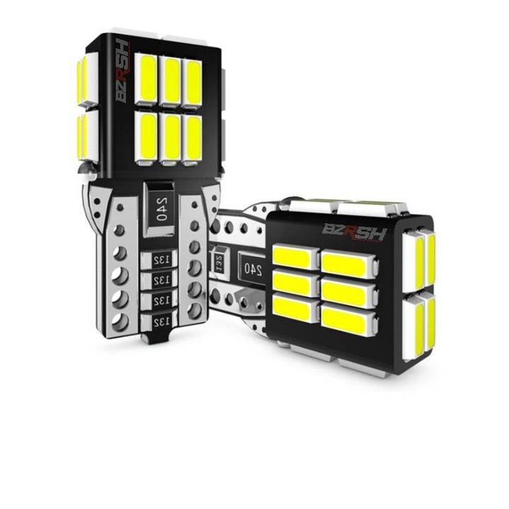 Комплект 2 LED крушки за кола T10 W5W, 12 V, 24 LED SMD 4014, Canbus без грешки, бяла светлина, BZRSH, за габарити, плафон, багажник, мигачи, светлини за огледала, амбиентно осветление