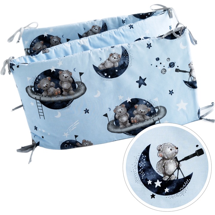 Протектор за кошара, защита за стъпалата на детското креватче, мек и пухкав, 180x30 см, антиалергичен, сертифициран първокласен памук, модел LUNA