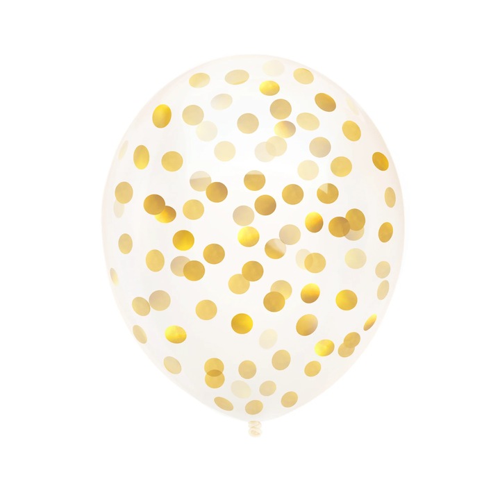 Set 6 baloane latex 30 cm cu confetii aurii