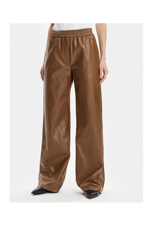 Pantaloni dama, Max Mara Leisure, piele ecologica, largi, maro, Maro