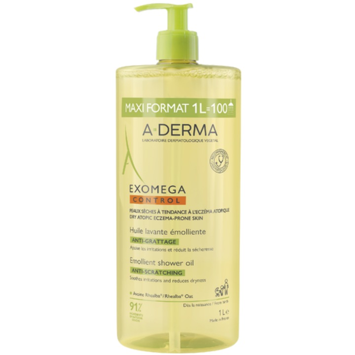 Душ олио A-Derma Exomega Control, Емолиентно, Суха, Атопична кожа, 1л