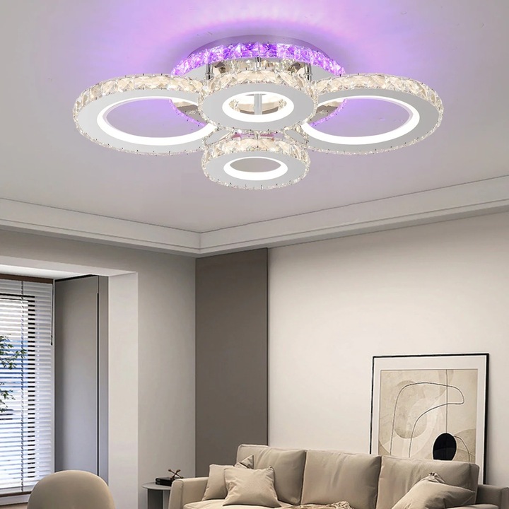 Lustra LED Magic Time Erython, 136W, cu telecomanda, forma geometrica, iluminare RGB, 510x370x115mm