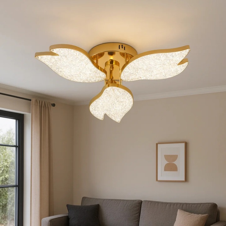 LED полилей Magic Time Elnira 60W, 3 акрилни крила, златист, 54x10см