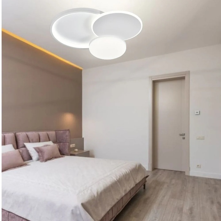 Lustre LED Zorviel, Magic Time, alb mat, 45x11cm, cu telecomandă, intensitate reglabilă