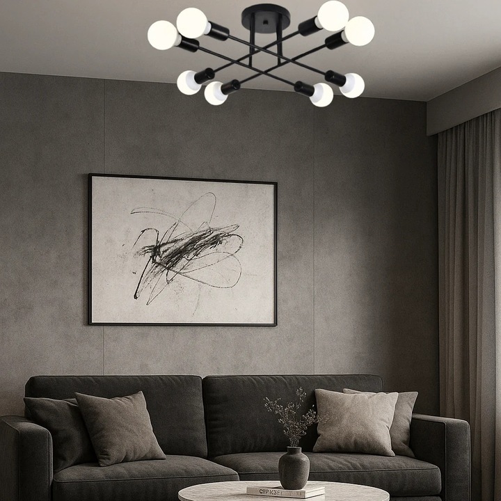 Lustra LED Magic Time Helionis, neagră, cu 8 becuri, 52x18cm