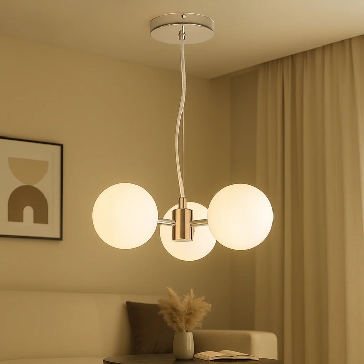 Пендел Magic Time Nirevo с 3 опалови глобуса, минималистичен дизайн, 30x30x71см