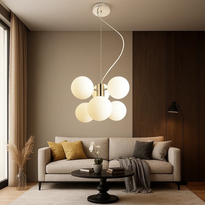 Пендел Magic Time Erylon с 6 опалови глобуса, размери 30x30x73см, модерен дизайн