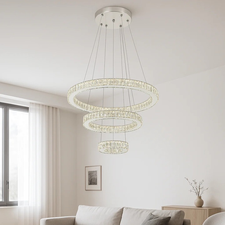 LED висяща лампа Magic Time 3 пръстена, регулируемо осветление 3500K-6500K, дистанционно управление, размер на пръстените 600x400x200mm