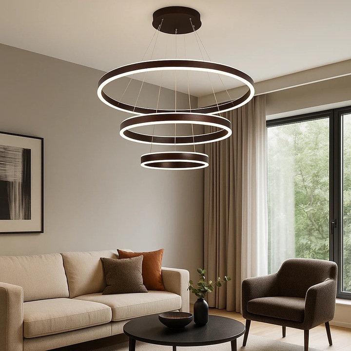 Висящ LED пендел Magic Time Nymaro 3 кръга 400W дистанционно димируем черен, O80xH75см