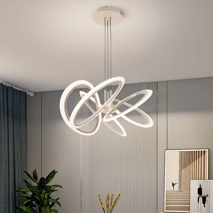 Pendul LED Magic Time Fionex, design modern auriu, telecomandă inclusă, 56x56x100cm