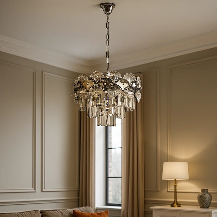 Candelabru Magic Time Larevon 8 becuri cristal, design vintage, 400x600mm