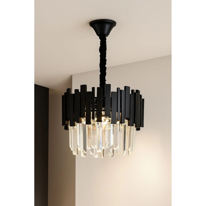 Полилей Magic Time Merado, матово черен с прозрачни кристали, 5xE27, Ø40см x H38,5см
