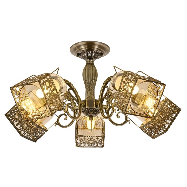 Полилей Magic Time Tironde 5 рамена, античен бронзов завършек, E27, за интериор