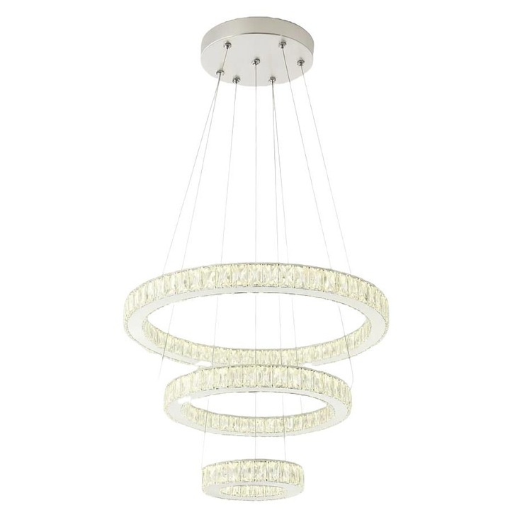 Lustra LED Magic Time, Cristal 3 Inele, Lumina Reglabilă, 800x1200mm