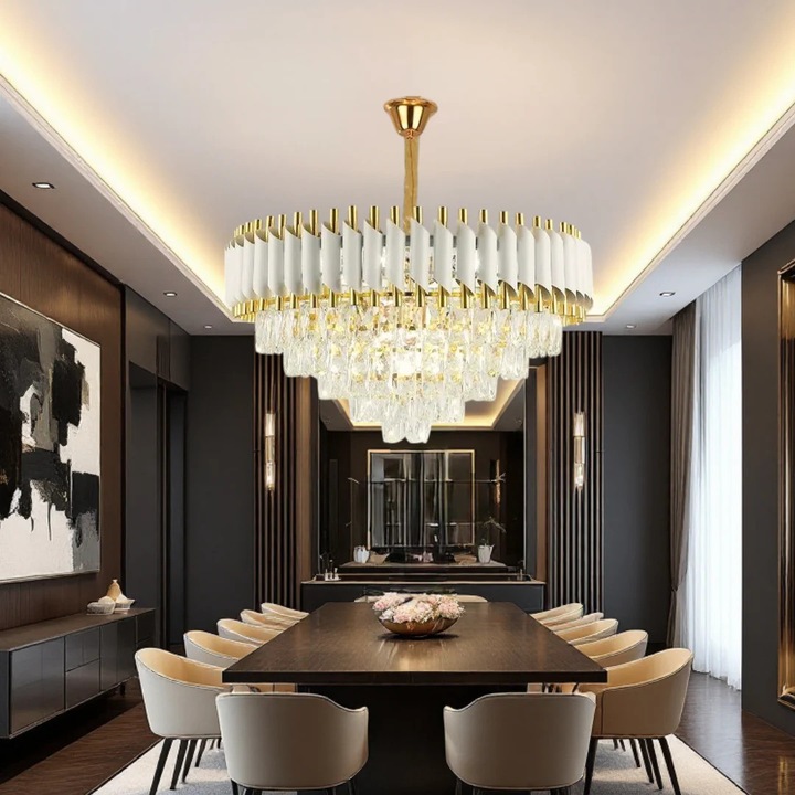 Candelabru Sueva White Panther, 600mm, cristale K9, finisaj auriu, reglabil 80cm