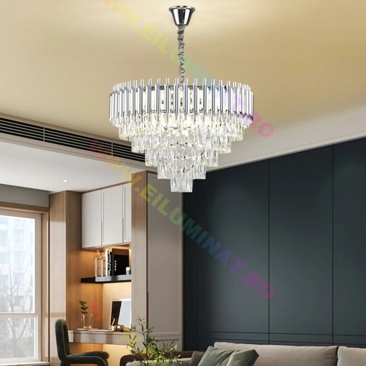 Candelabru Sueva cristal, 600mm, reglabil, E14, argintiu, 45cm
