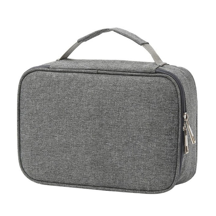 Несесер с цип, 72 места, елегантен дизайн, сив, 23x7.2x15см