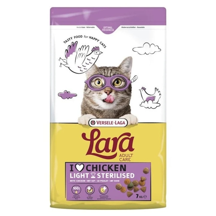 Hrana pisici Versele-Laga Lara Adult Light Uscata 7 kg, pui, sterilizate