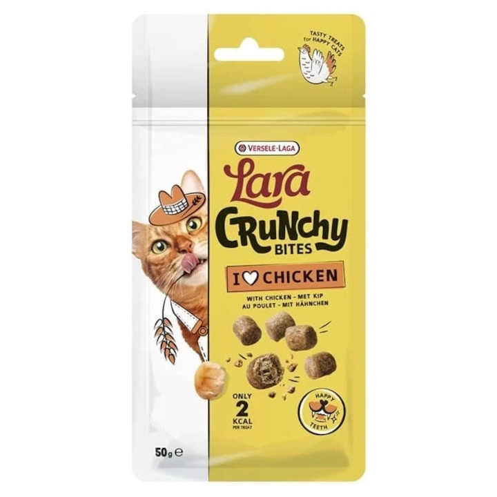 Snack pentru pisici Versele-Laga Lara Bites Crocante Pui 50g, sanatoasa pentru dinti, cu cimbrisor