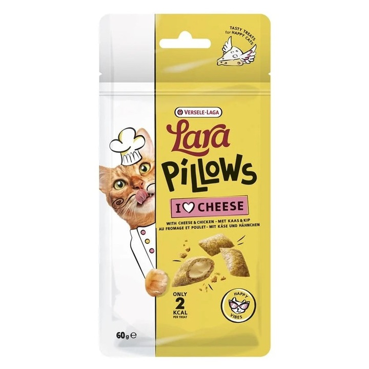 Snack pentru pisici, Versele-Laga, Lara cu brânză, 60g, fără coloranți artificiali, 2 kcal per pernă