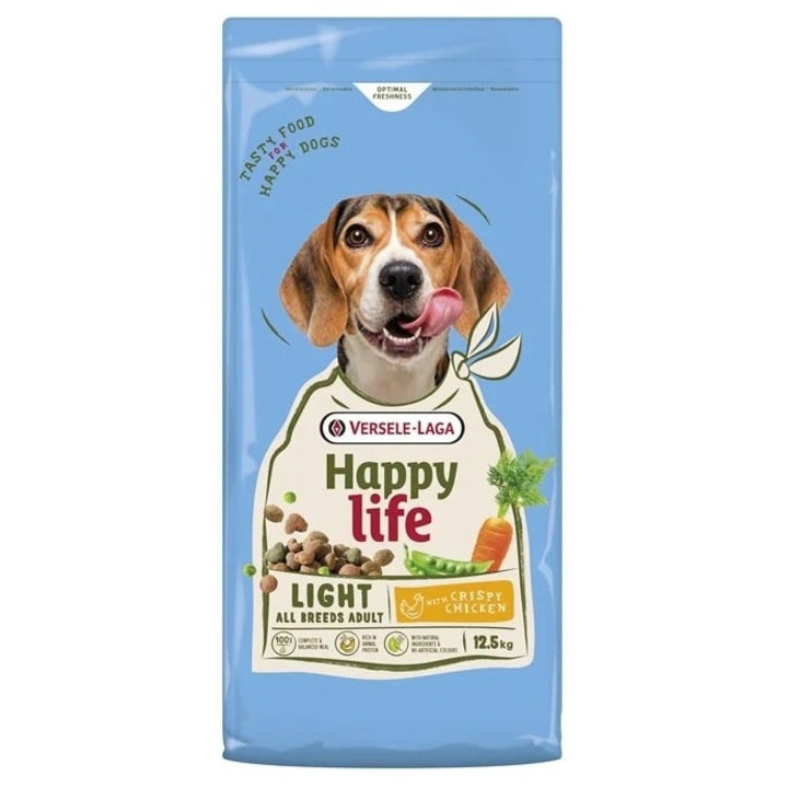 Храна за кучета Versele-Laga Happy Life Adult Light с пиле 12,5 кг, високо съдържание на протеини, ниско съдържание на мазнини